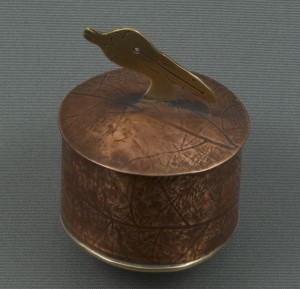 Copper and Bronze Small Metal Box with Pelican Top